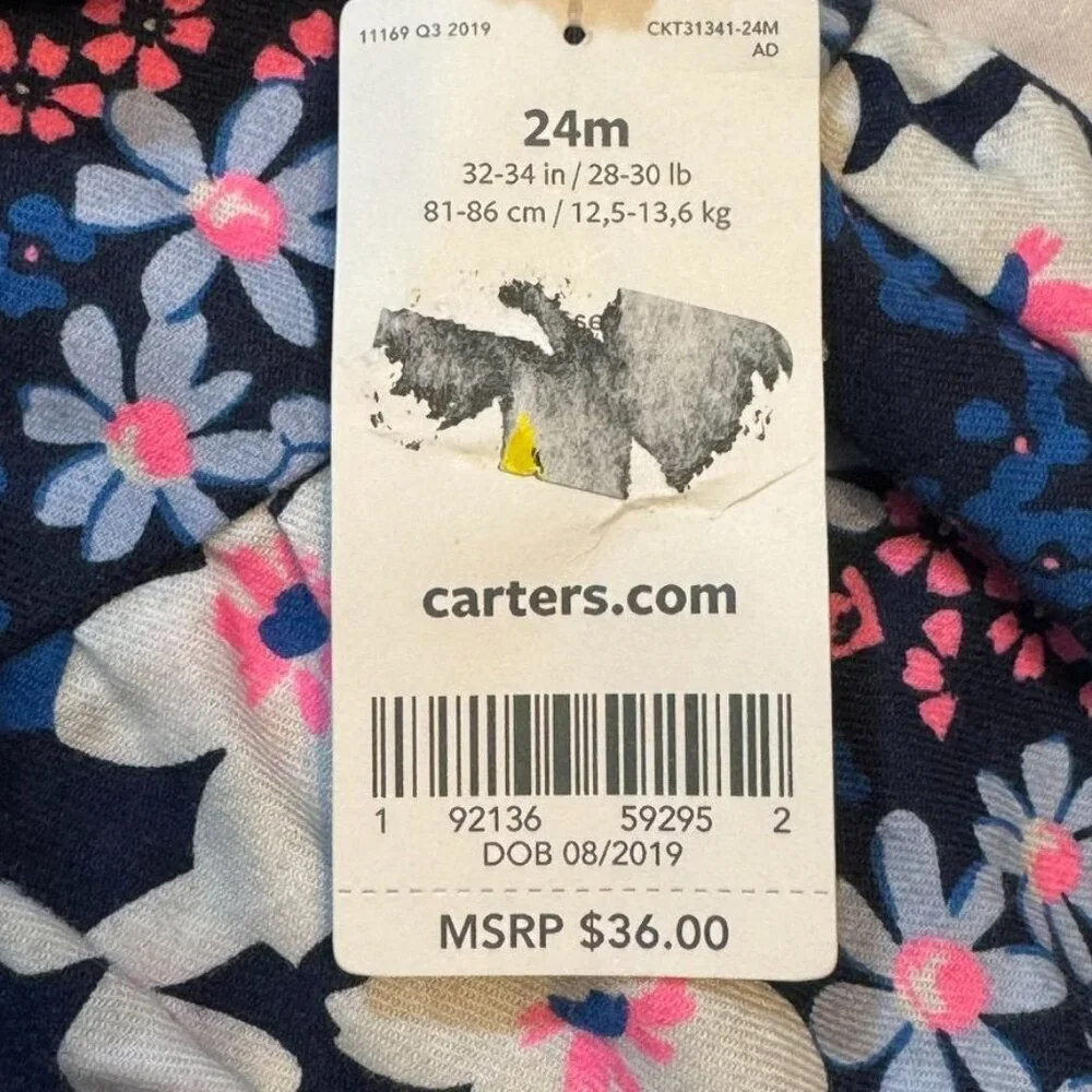 Carters Floral Navy Dress w/Panties 24 Mos Multi Long‎ Sleeves Baby Toddler NEW